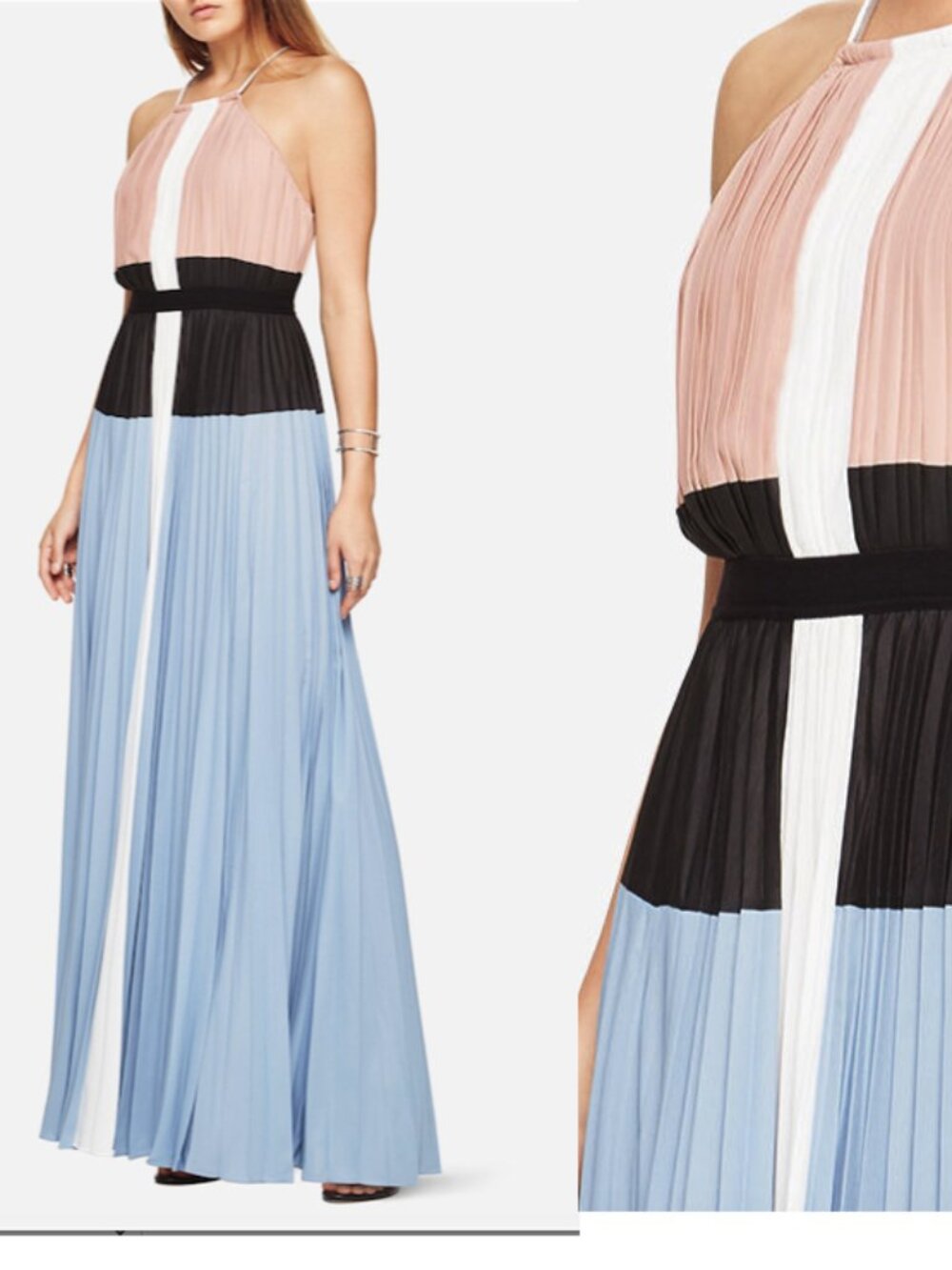 NWT BCBGMAXAZRIA Constantine Pleated Gown Dress BARE PINK COMBO size XS
